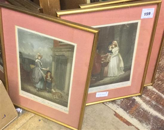 Six coloured prints of 18th Century figures